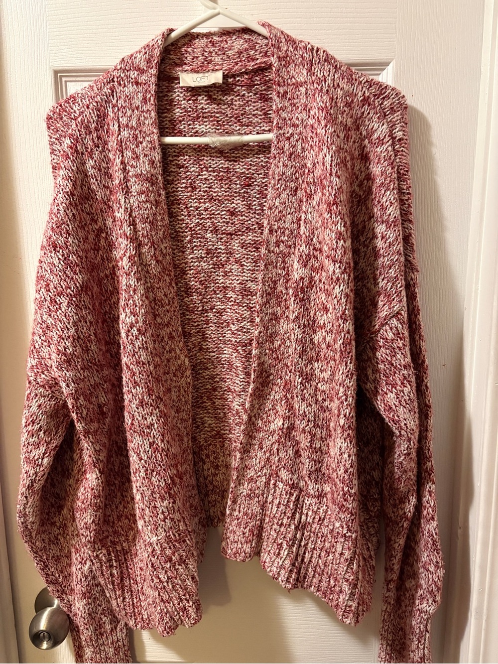 LOFT Marled Pink and Cream Open-Front Cardigan